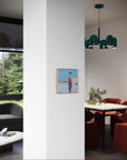 Modern interior with a chandelier, table, and sofa.